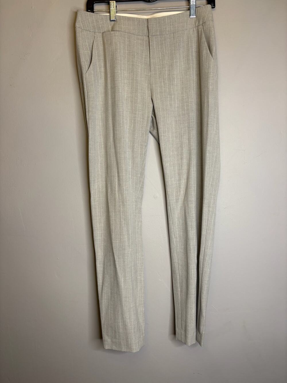 Ecru Gray Beige Herringbone Tailored Slim Leg Dress Pants Trousers Size 36